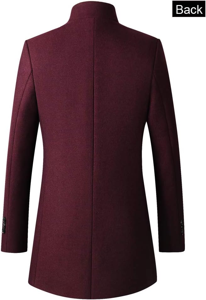 Men's Trench Coat Wool Blend Slim Fit Top Coat Single Breasted Business Overcoat