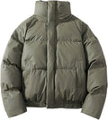 Men's Cropped Puffer Jackets Full Zip Stand Collar Quilted Down Coat Short Warm Thicken Winter Puffy Jacket Outwear