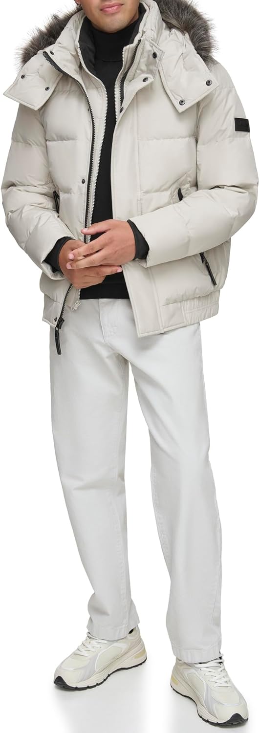 mens Short Quilted Inner Bib Attached  Down Bomber With Hybrid Down Fill