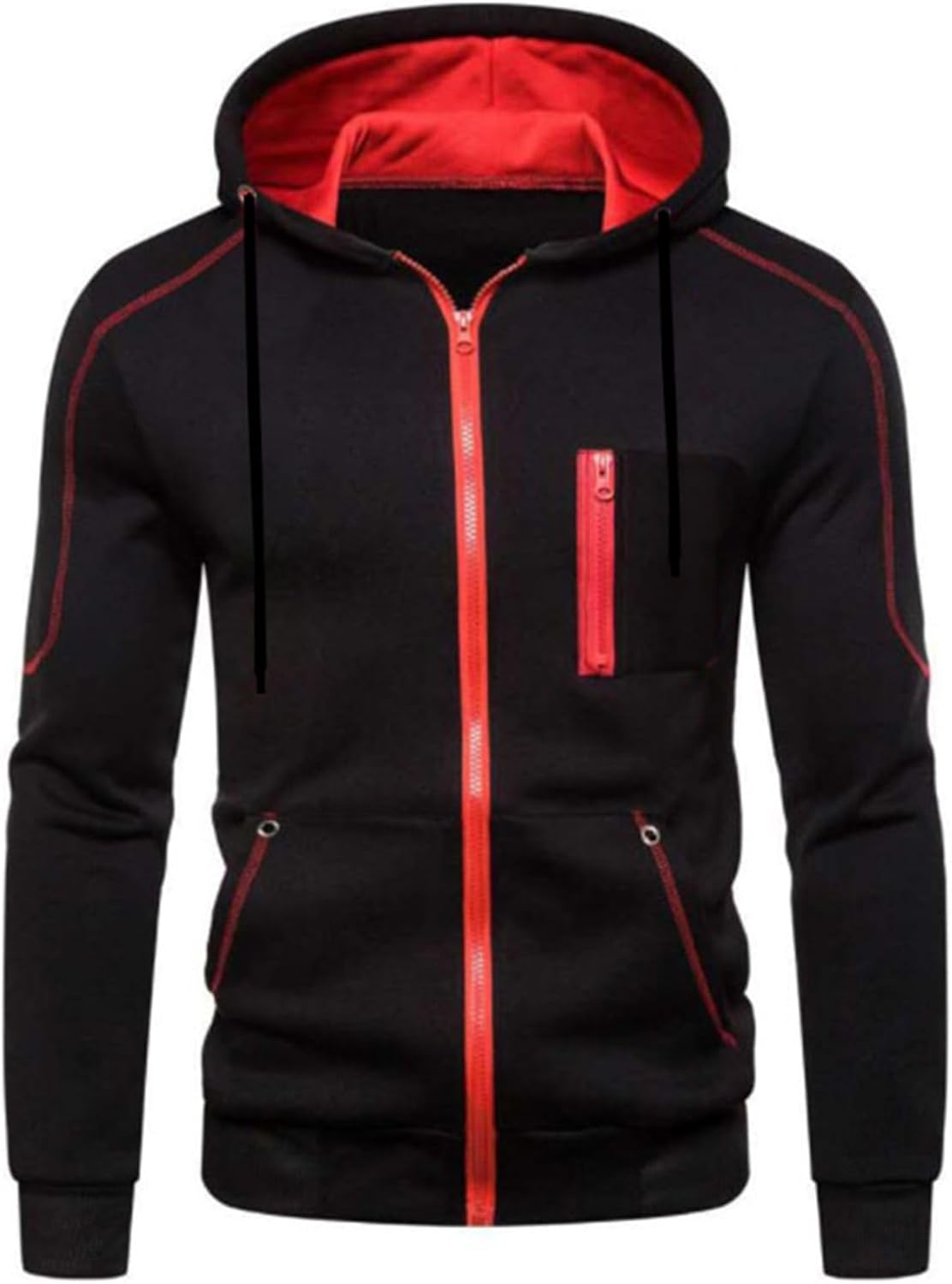 Men's Hoodies Jackets  Long  Full Zip Up Sweater Slim Fit Sweatshirt