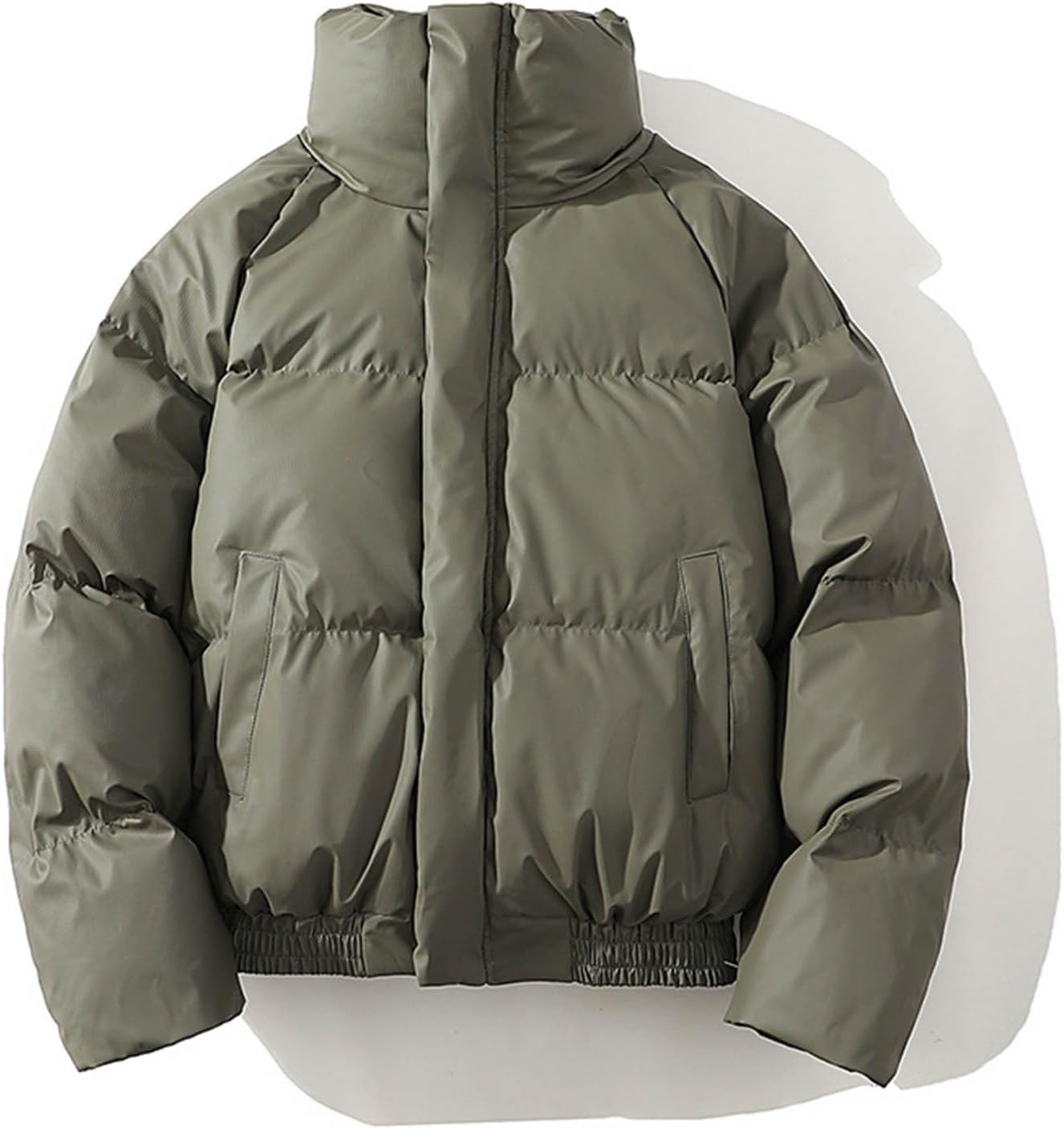 Men's Cropped Puffer Jackets Full Zip Stand Collar Quilted Down Coat Short Warm Thicken Winter Puffy Jacket Outwear