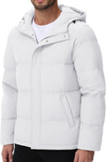 Men's Puffer Jacket Hooded Down Jacket Water-Resistant Windproof Full Zip Up Winter Warm Thicken Coat with Hood