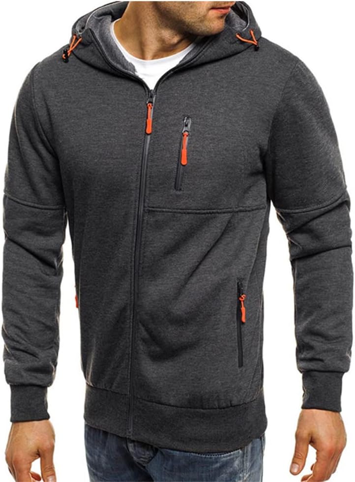 Men Hoodies Casual Hoodies for Men with Zip Pockets Full Zip Long  Sweatshirt Sports Hooded Jacket