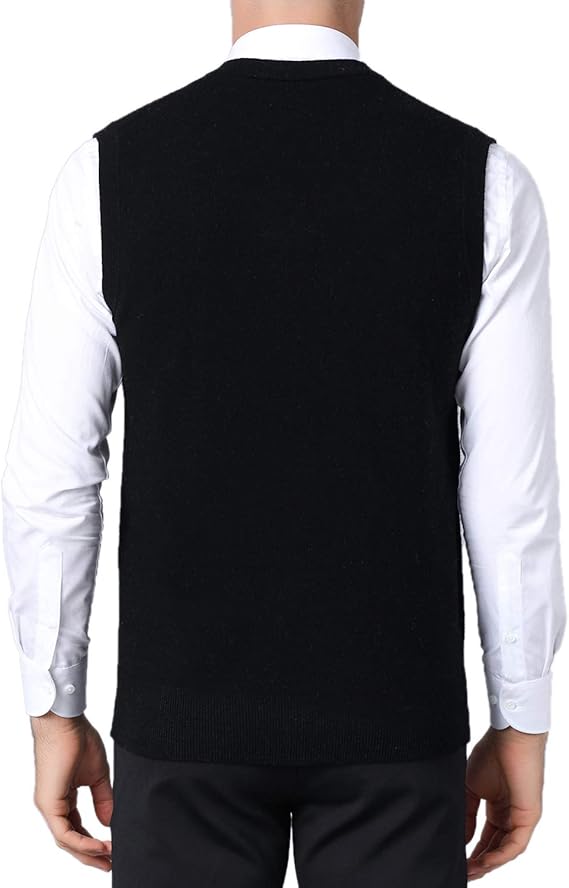 Men's cashmere wool V-neck sleeveless vest, classic pullover knit cardigan camisole