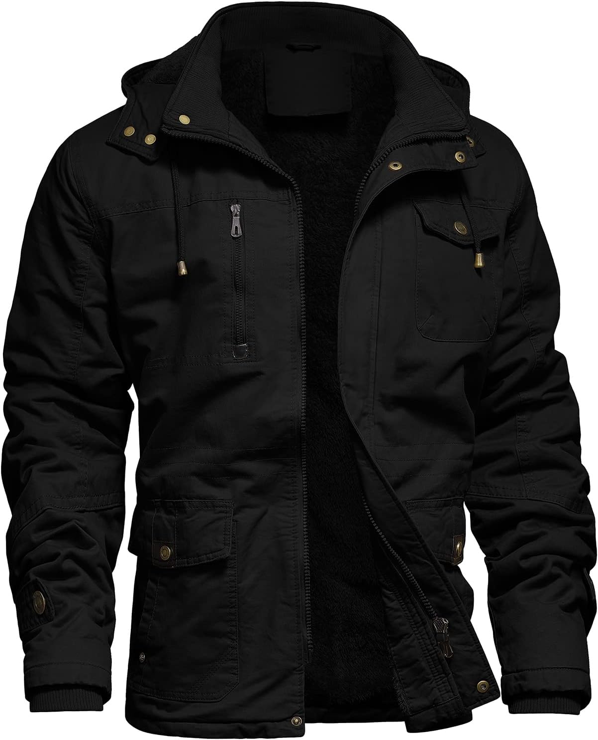 Mens Jacket Winter Casual  Lined Cotton Thick Military Tactical Hooded Work Coats with Cargo Pockets
