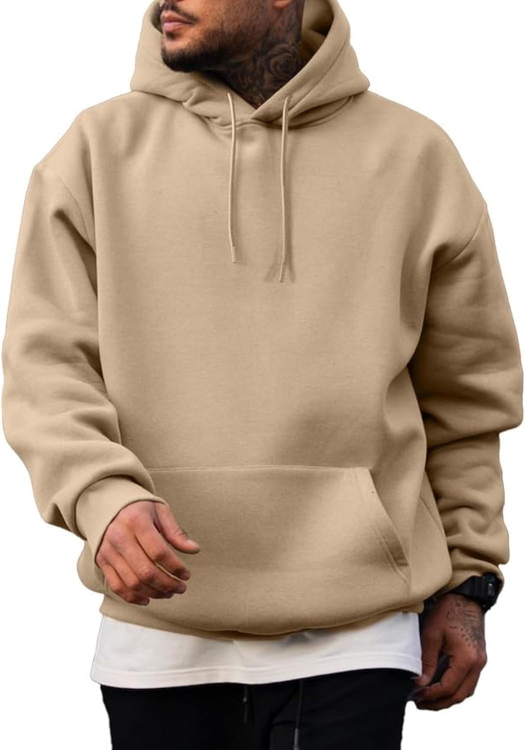 Mens Casual Cotton Hooded Collar Drawstring Hoodies Pullover Sweatshirts Casual Long  Shirts