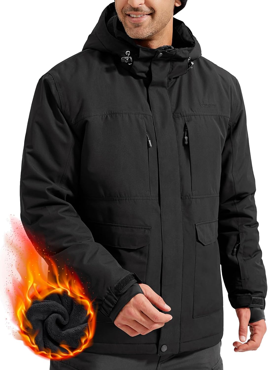 Men's Waterproof Ski Jacket  Lined Warm Winter Snow Coat with Hood Fully Taped Seams
