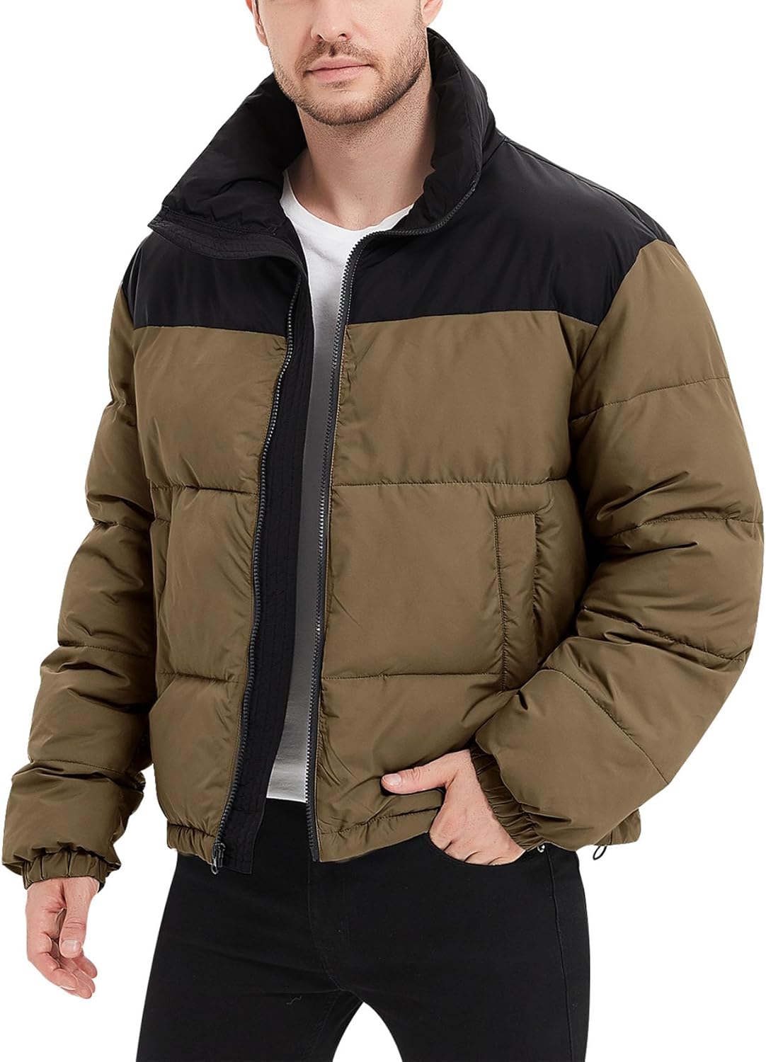 Mens Puffer Jacket Winter Coats Water Resistant Long Sleeve Zip Up Lightweight Quilted Down Jackets