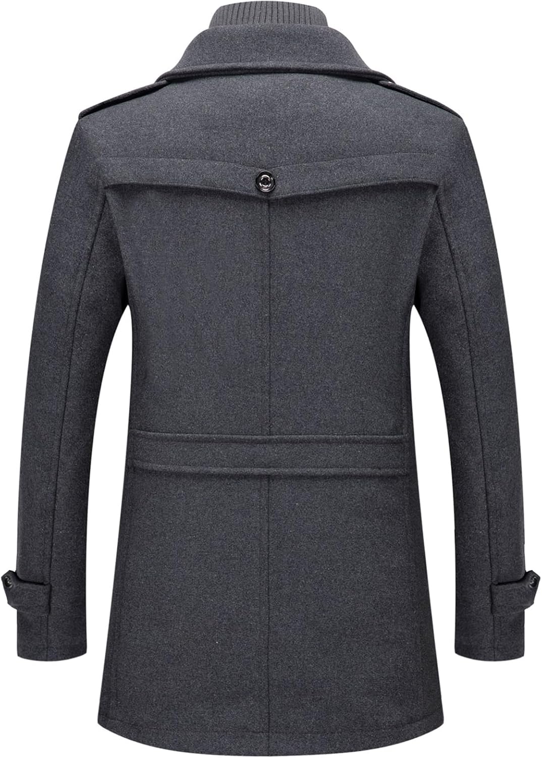 Men's Thermal Single Breasted Wool Blend Coat Business Peacoat with Detachable Zipper