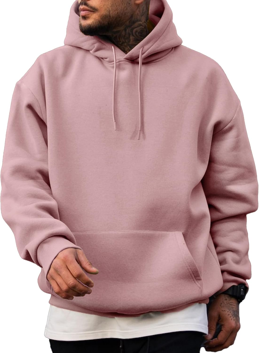 Mens Casual Cotton Hooded Collar Drawstring Hoodies Pullover Sweatshirts Casual Long  Shirts