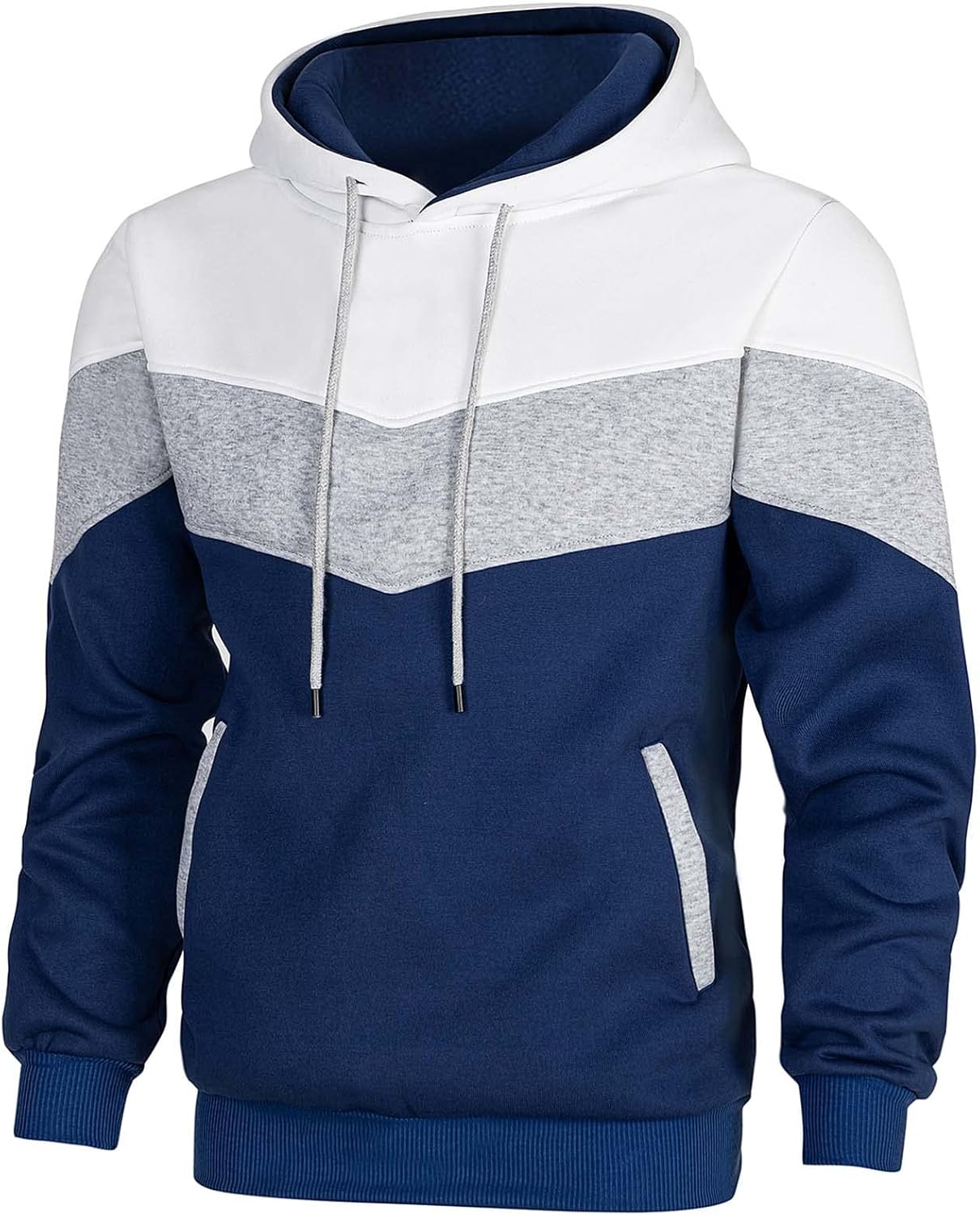 Mens Hoodies Pullover Sweatshirt Color Block  Long  Patchwork Casual Hoodie with Pockets