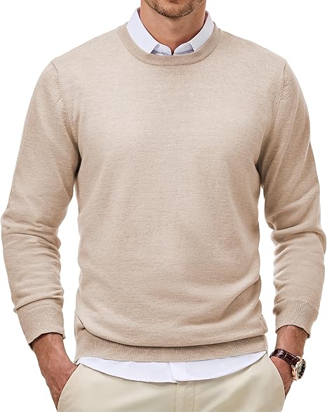 Men's wool blend classic crew neck casual autumn sweater