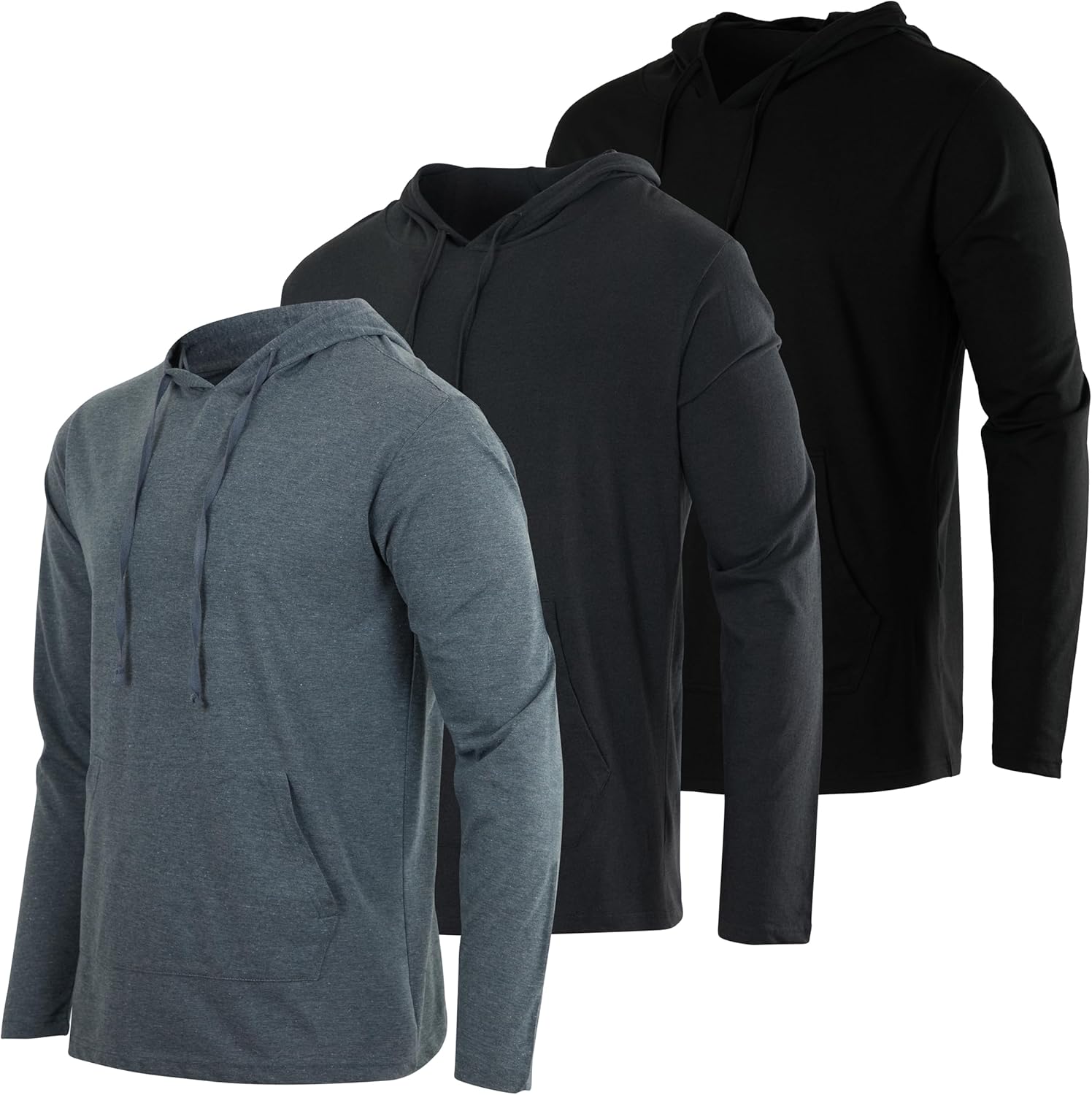 3 Pack: Men's Cotton Lightweight Casual Pullover Drawstring Hoodie With Pocket (Available In Big & Tall)