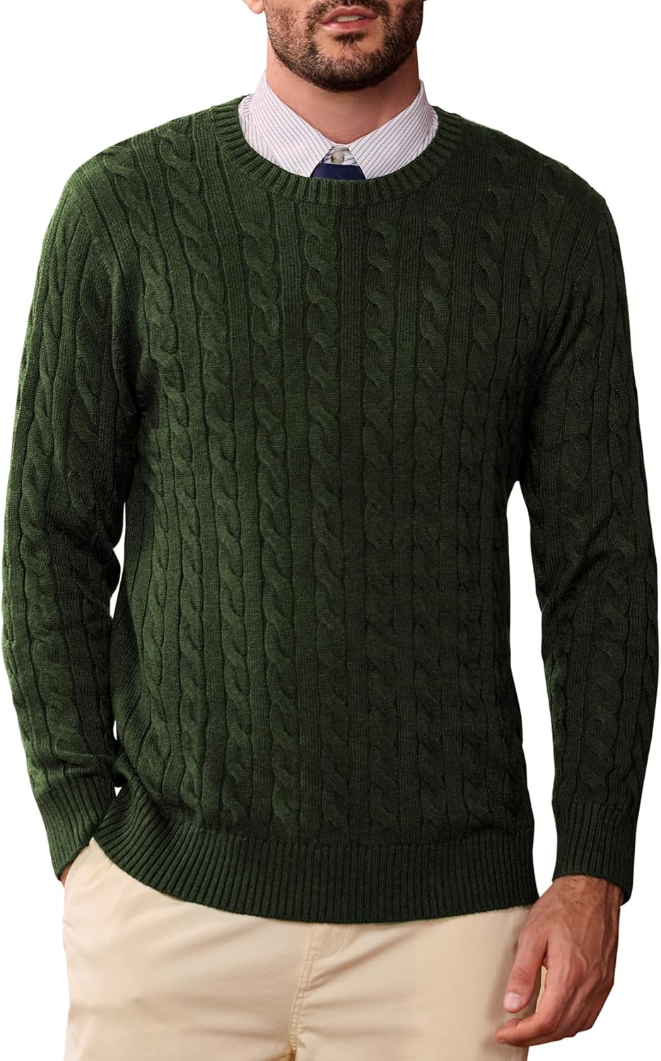 Mens Crew Neck Sweater Wool Blend Cable Knit Pullover Top Long Sleeve Knitwear Casual Business Fall Winter Knitwear
